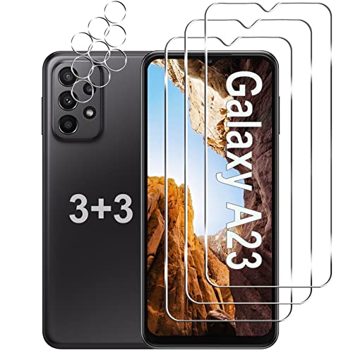 [3+3 Pack]Galaxy A23 5G Screen Protector with Camera Lens Protector HD Tempered Glass Film 9H Hardness Anti Scratch Easy Installation Bubble Free Screen Protector for Samsung Galaxy A23 5G/4G