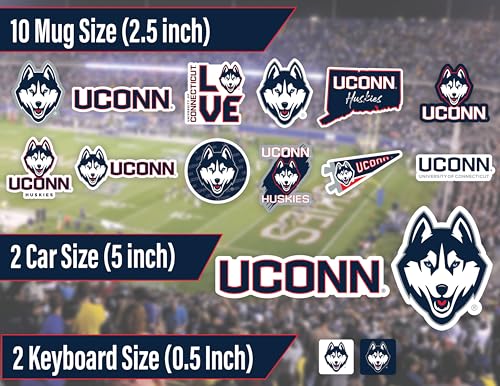 Image of UConn Stickers & Decals 14 Pc Set, Huskies Car Decal & Water Bottle