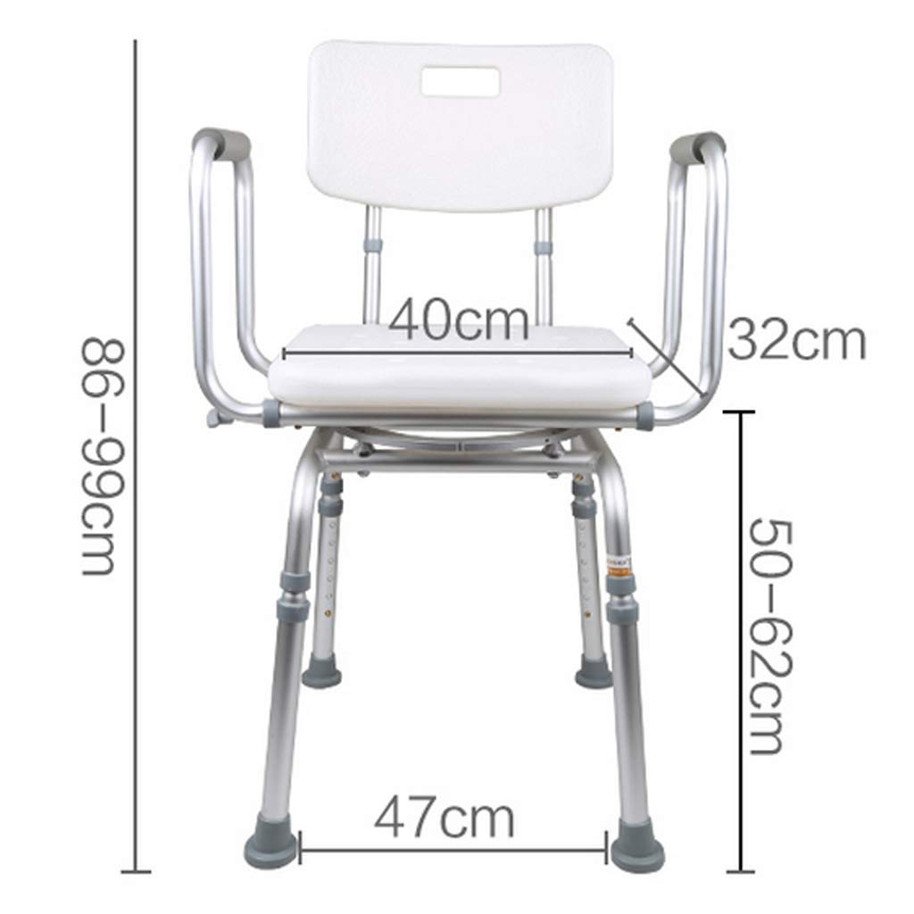 Silla de Ducha, Asiento de Taburete Giratorio de Altura Ajustable, Silla elevadora de bañera Blanca con Brazos