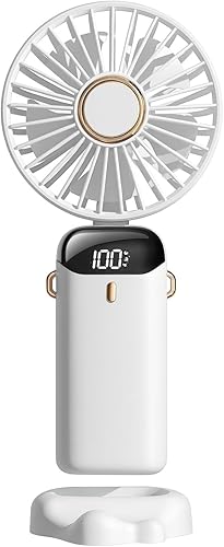 Miniatura 1 de Ventilador recargable con pantalla digital LED, ventilador portátil de mano y escritorio con velocidades ajustables, carga USB, funcionamiento