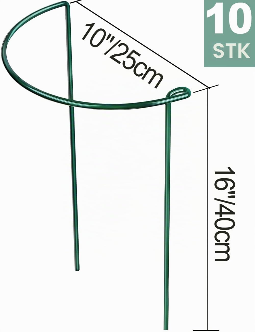 10 Stück 25cm x 40cm Pflanzenstütze mit 50m Pflanzenbinder, Metall-Garten-Pflanzenpfähle halbrund Pflanzenstützring Käfig für Pfingstrosen, Monstera, Hortensien, Rosen, Sedum, Gemüse, Tomaten