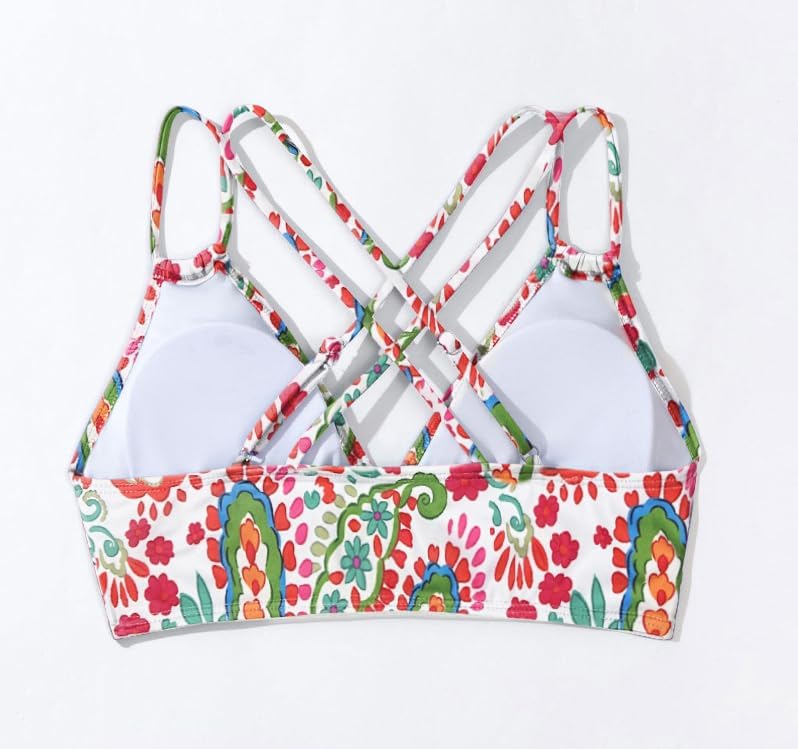 Tainehs Women's Push Up V Neck Bikini Tops Criss Cross Back Padded Bathing Suit Top Only - Image 5