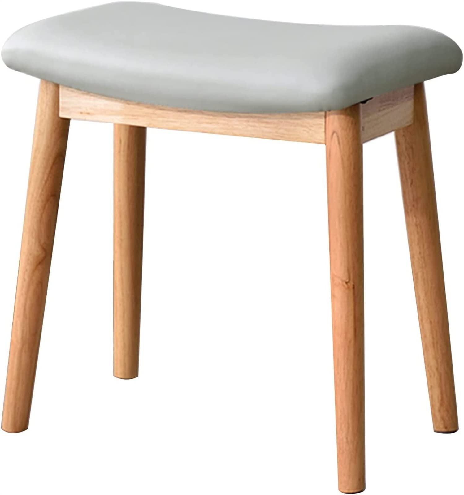 GRDDBZA Vanity Bench with Padded Cushion, Vanity Chair Wooden Desk Stool Bedroom Makeup Stool Wooden Dining Stool Curved Soft Seat Cushion Rubber Wood Frame(Wood), 45X27X46CM, FPYY2024040817
