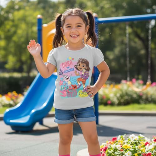 Image of Dora The Explorer Toddler Girls T-Shirt - Short Sleeve Tee with Boots, Butterflies & Rainbows - Nickelodeon Sizes 2T-5T