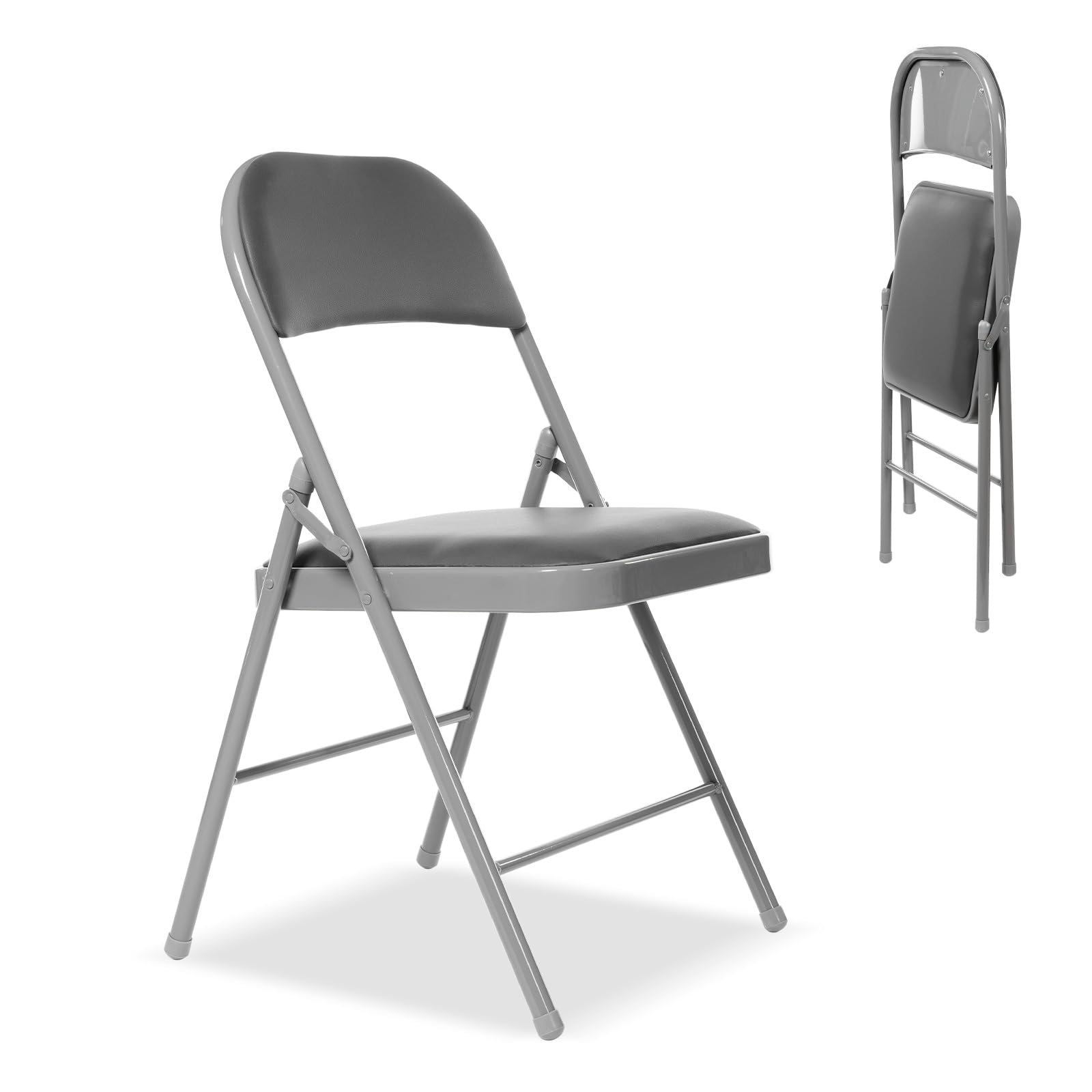 Winlice 2 Pack Folding Chairs with Padded Seats, Padded Folding Chair with Steel Frame for Events Home Office, Pu Leather Folding Chair Grey