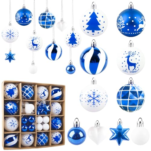 Aitsite 38 Stück Christbaumkugeln Weiß Blau, 6CM/3CM...