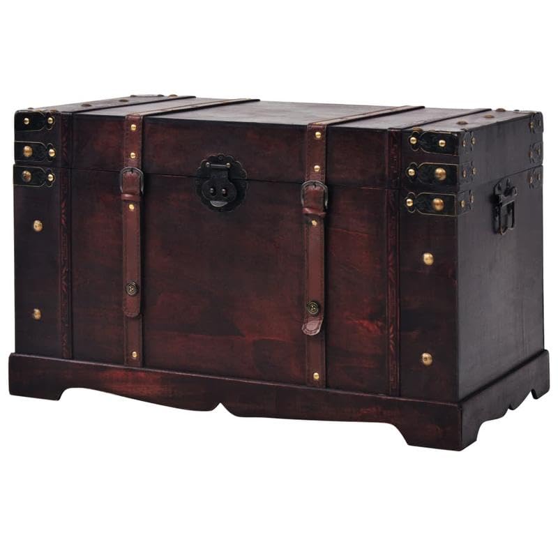 Eleganz Baúl de madera vintage del tesoro 66 x 38 x 40 cm – Baúl de almacenamiento de madera y material de madera para salón, dormitorio – Almacenamiento elegante para decoración, juguetes y más