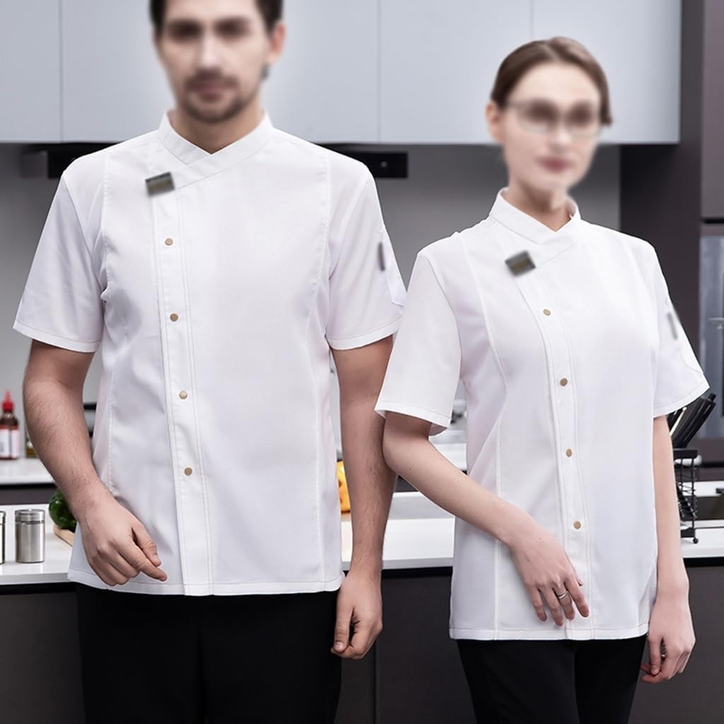 Breathable Chef Coat Short Sleeve Work Uniform Unisex Chef Jacket Summer Work Wear Uniform Catering Apparel