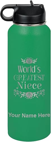 Miniatura 53 de LaserGram Personalized Water Bottle, World's Greatest Niece, Stainless Steel Double Wall Vacuum Insulated with Flip Top Straw, Custom Engraved Gift