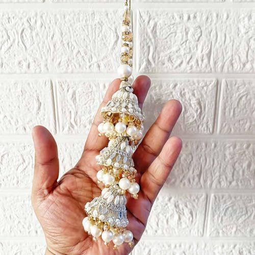 Image of Adikala Craft Store Handmade Ethnic Latkan Tassel Set of 2 for Saree Pallu, Blouse, Suits, Dupatta, Lehenga Decor (Silver 3L D2)