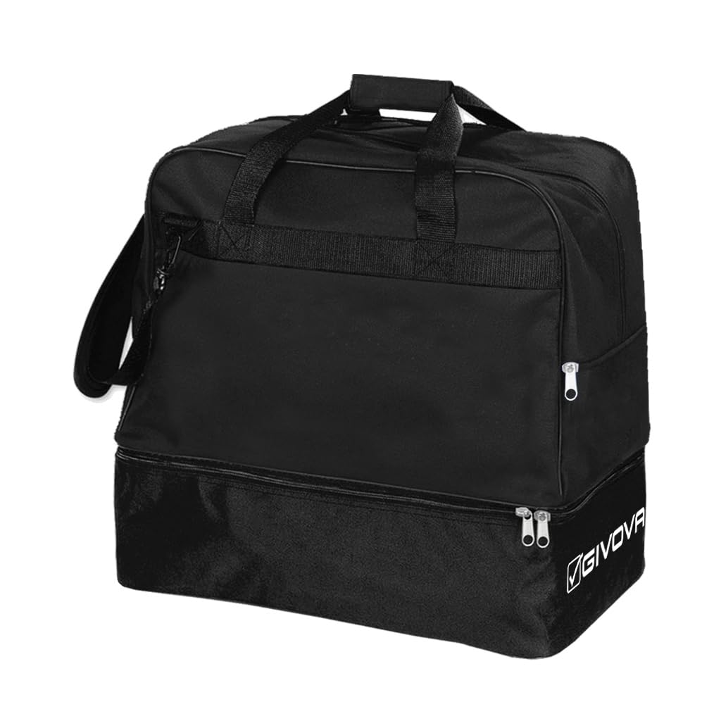 Borsa New Revolution Big B030BIS per Givova con Fondo Rigido Esterno Sport Calcio Calcetto Relax Allenamento Fitness Palestra Football Borsoni Viaggio Borsone Bags (Nero, H 55 x L 52 x P 35 cm)