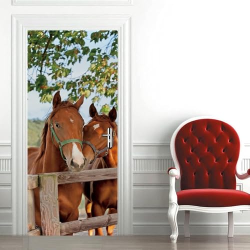 Pegatinas Puerta 3D Caballo Pegatinas para Puertas de Caballo Marrón Vinilo Decorativo Pegatina Pared Mural para Puerta Autoadhesivas Papel Pintado Puerta 90x210 cm B-4436