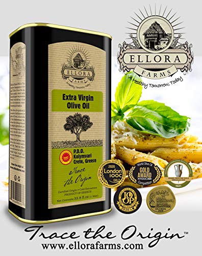 Ellora Farms, Global Gold Award Winner, Certified PDO Extra Virgin Olive Oil, Single Estate, Single Origin, Single Variety, Cold Press & Traceable Olive Oil, Born in Crete, Greece, Kosher, 1 Lt Tin (33.8 oz.) - Thumbnail 7
