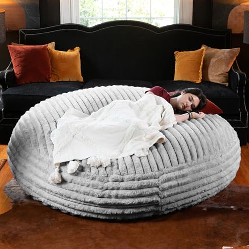 Image of Jaxx 6 Foot Cocoon - 2-in-1 Convertible Bean Bag Bed & Large Bean Bag Chair for Adults, Premium Luxe Faux Fur - Mondo Grey