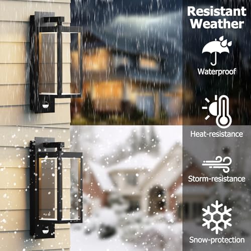 Image of Outdoor Light Wall Sconce Motion Sensor Porch Light for House,15 inch LED Modern Exterior Lighting Fixture Black,Waterproof Outside Lantern with Clear Glass for Garage Patio Garden