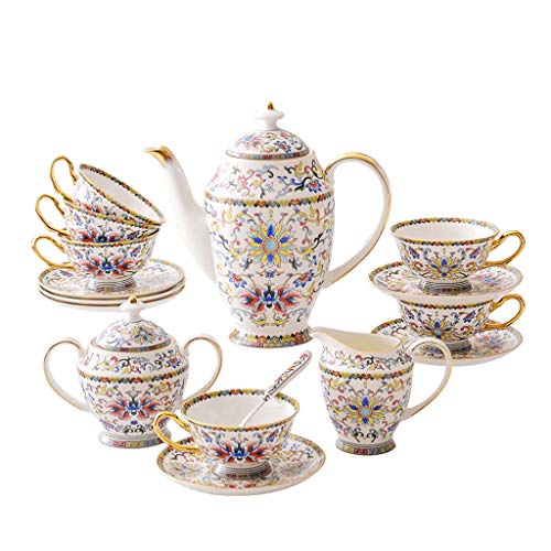 15pcs Bone China Coffee Set European Porcelain Tea Set Pot Creamer Sugar Bowl Dish Teatime Teapot Coffee Cup Coffeeware (Color : 15pcs)