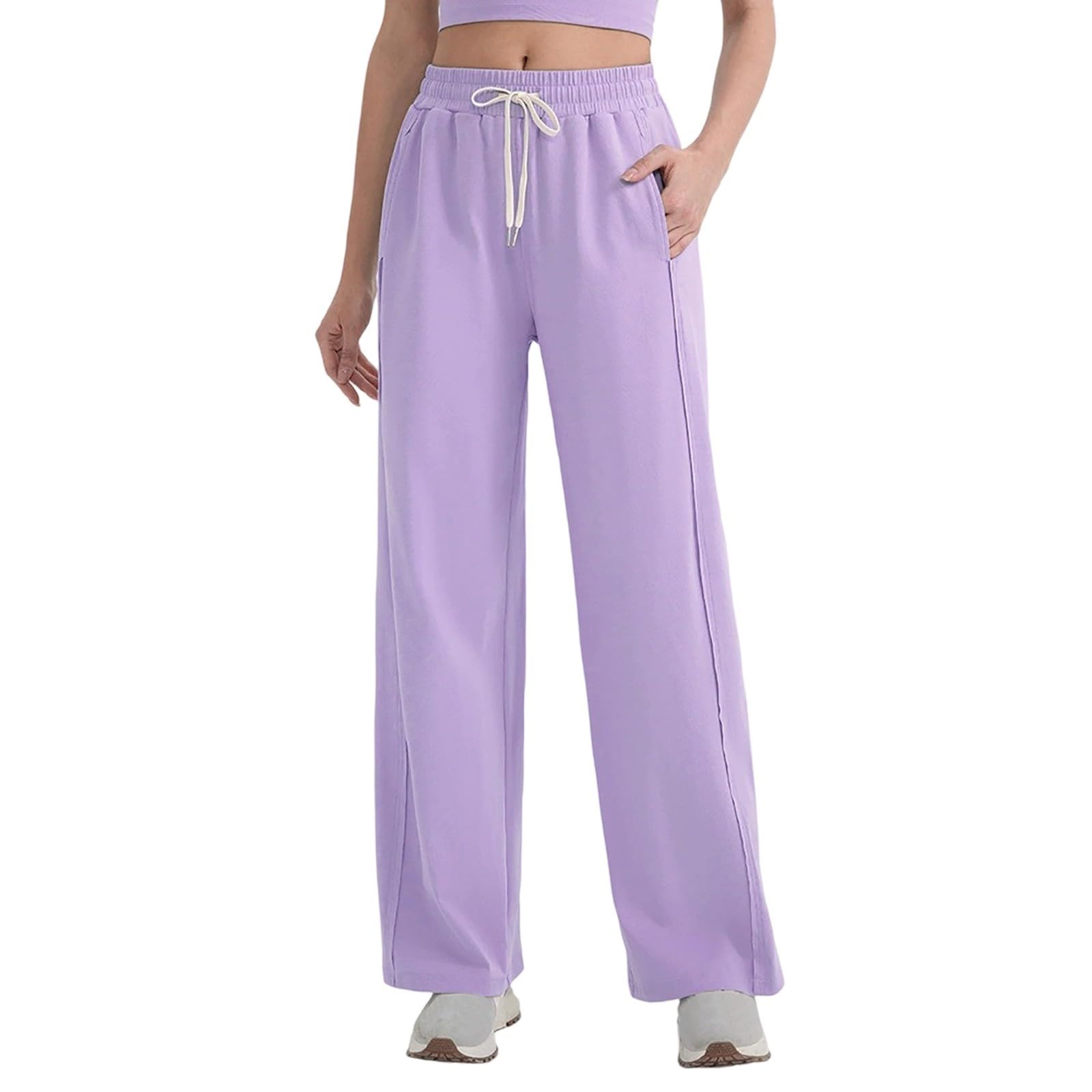 Legging Femme Pantalon Yoga - Pantalon De Yoga Taille Haute Ample Et Droit Avec Cordon De Serrage Pour La Course Et Le Fitness En Extérieur Pantalon D'Entraînement Confortable À Jambes Larges