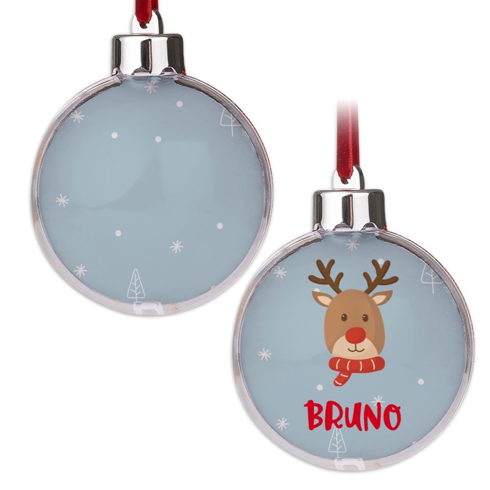 Wanapix | Bola de Navidad Personalizada con Nombre | 2 Caras | Imagen Intercambiable | Bola Árbol de Navidad | Decoración Navideña | 8 cm | Reno
