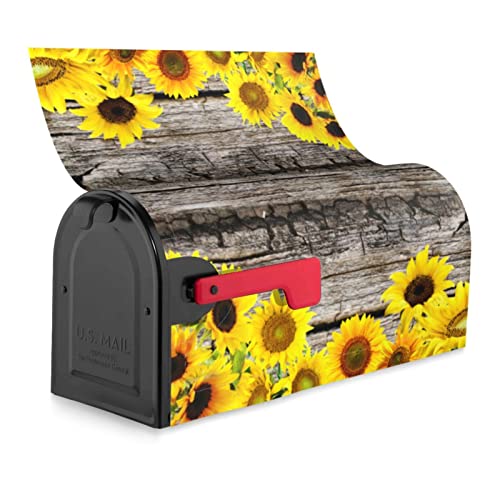 Albisai Welcome Sunflowers Magnetic Mailboxes Cover Sunflowers Summer Vintage Wood Board For Garden Yard Decor Mailbox Cover Standard Size 21" Lx 18" W #TOP6
