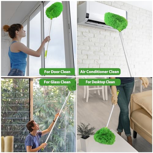 Image of Ceiling Fan Cleaner Duster High Ceiling Extended Fan Blade Cleaner from 13 to 50 Inch Reusable Microfiber Ceiling Fan Duster with Extension Handle for Furniture Bookshelves Wall Door (Green)