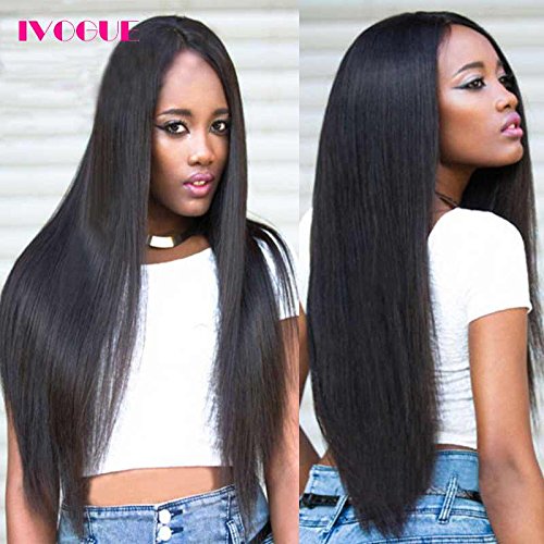 20" Cambodian Straight Free Part Full Lace Wig Virgin Human Hair 140% Natural Denisty with Bleacked Knots Baby Hair Elastic Bands and Combs (22inch lace front wig)