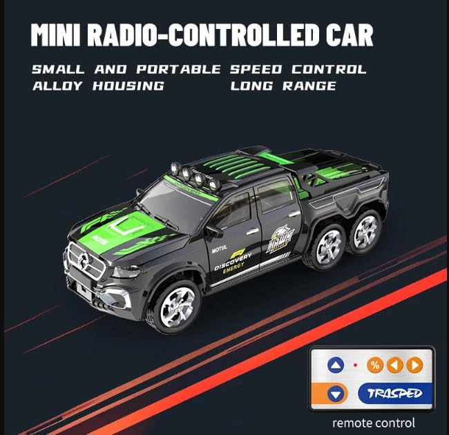Image of Mini Alloy Off-Road RC Car for Kids 6+ 1:64 Scale Remote Control Car Toys Strip Lights, 2.4Ghz, USB Rechargeable (Off Truck -Black)