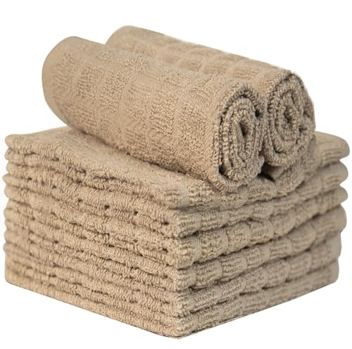 Image of Bumble Dish Cloths (8 Pack) | 12 inch x 12 inch | 100% Cotton Kitchen Towels | 406 GSM | Soft, Highly Absorbent & Durable Dish Towels for Kitchen | Tan