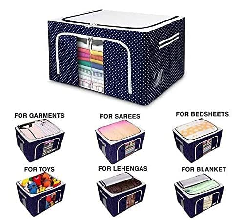 Image of RKR 66 LTR Fabric Storage Box with Window - Folding Bag for Saree Clothes Blankets Bedsheets - Under Bed Closet Wardrobe Bag (Pack of 1)