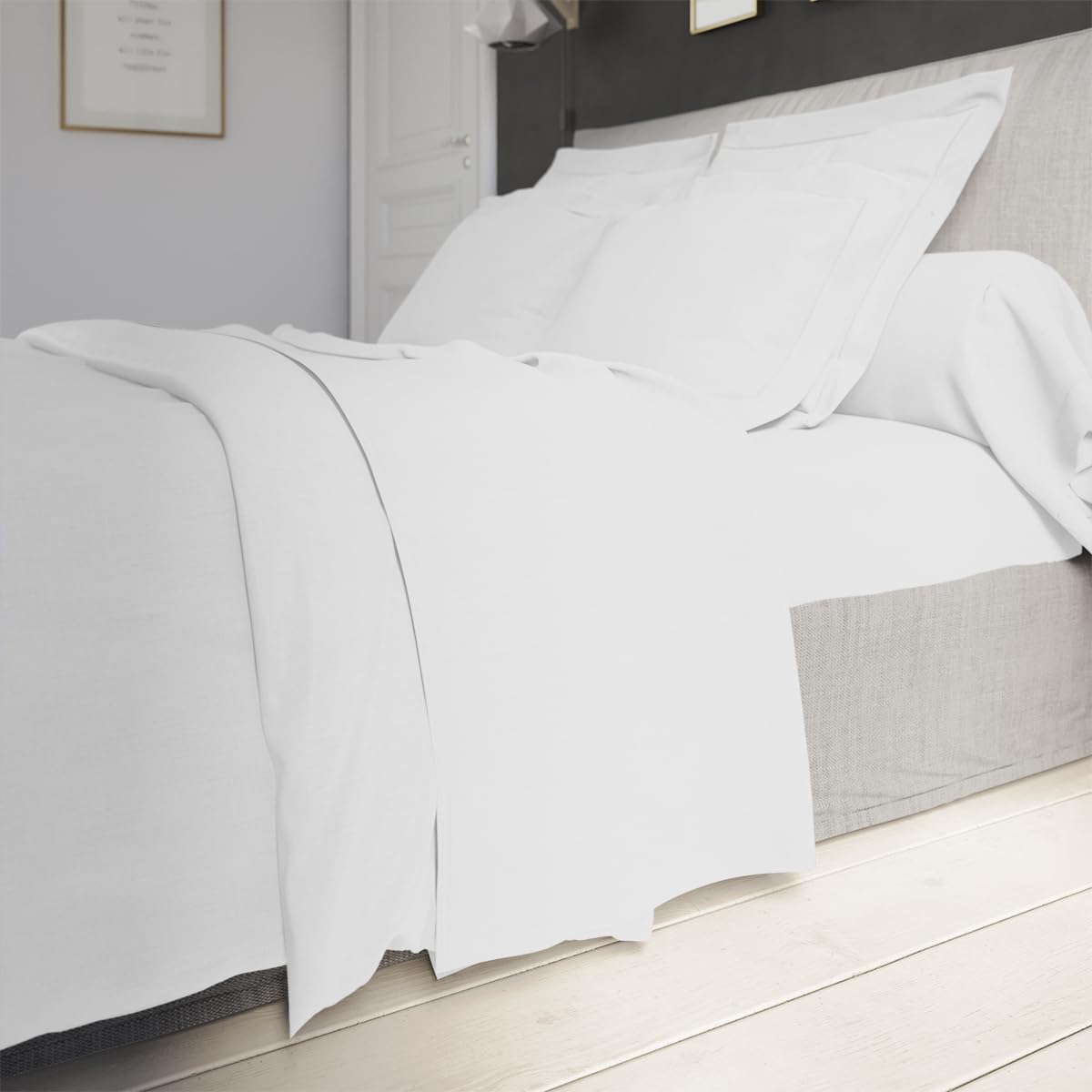 DODO - Drap Housse 160x200cm - Influence - Blanc - Bonnet 30 cm