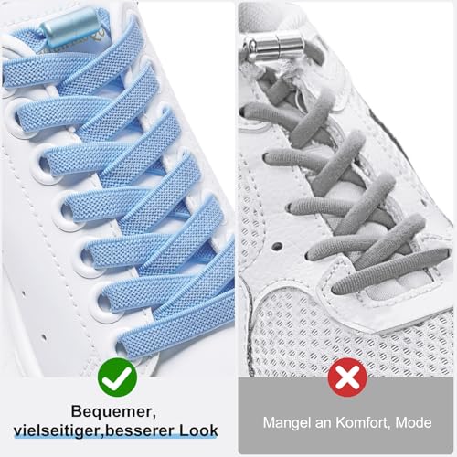Puzeam 2 Paar Elastische Schnürsenkel, flach, mit Metallkapsel - Schuhbänder ohne binden für Kinder Erwachsene Schuhe, GummiSchürsenkel Weiß 120