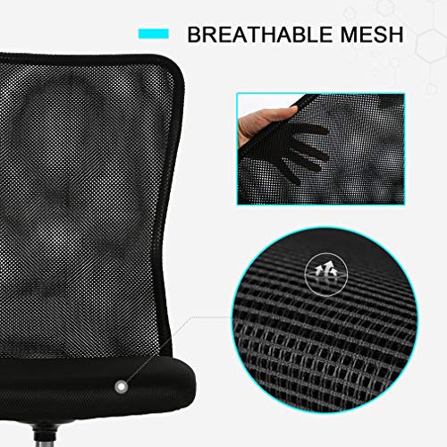 Vnewone Desk Executive Task Rolling Swivel Chair with Wheels Armless Lumbar Support Small Modern Adjustable Mid Back for Home Women, Men, Black