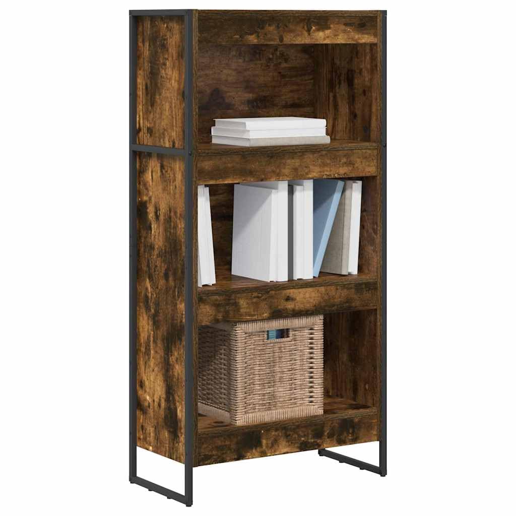 Regał na książki, kolor dymny, 80 x 30 x 155 cm, materiał drewnopochodny, przemysłowy regał stojący z 5 półkami, do salonu, biura, sypialni