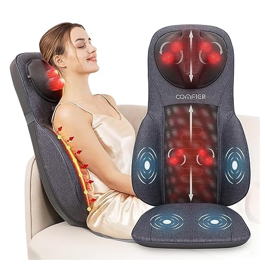 COMFIER Neck Back Massager with Heat, Height Adjustable Chair Massager Seat Cushion for Neck Shoulders, Shiatsu Massage Chair Pad for Back Support,Full Body Pain Relief,Gifts for Mom,Dad,Gray