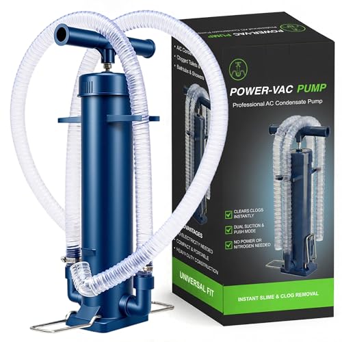 Hoopmon AC Drain Line Unclogger Tool & Cleaner Kit – Manual HVAC Condensate Pump for Air Conditioner Lines – Hand Operated Vacuum Suction to Clear Clogs, Sludge & Standing Water
