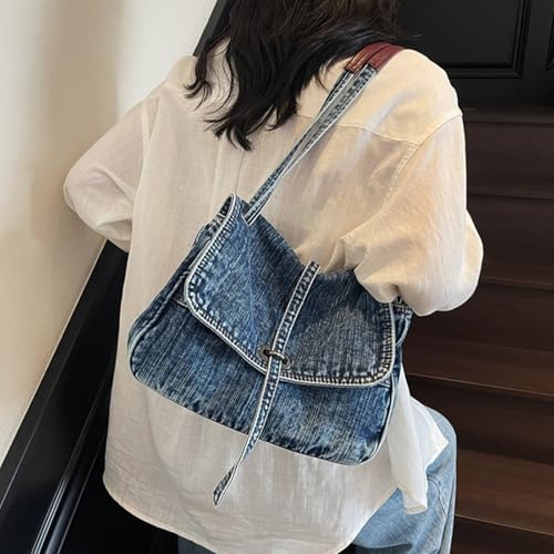 Sac en jean à double sangle avec plusieurs compartiments de rangement - 7
