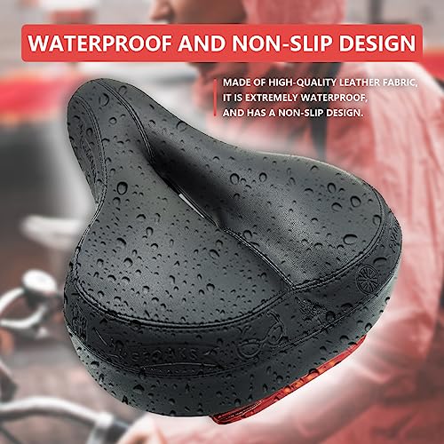 Comfortable Bicycle Seat for Men and Women, Bike Seat with Dual Shock Absorbing Ball, Thick Memory Foam and Tail Light, Suitable for Mountain Bike, Road Bike and Exercise Bike