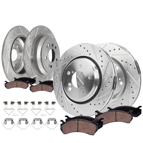 Image of Detroit Axle - 8pc Brake Kit for 2019-2025 Honda Passport Replacement | Drilled Slotted Disc Brake Rotors Ceramic Brake Pads 2020 2021 2022 2023 2024 12.60 inch inch Front 12.95 inch inch Rear Rotor