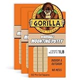 Gorilla Mounting Putty, Natural Tan Color, 84 Pre-Cut Squares (Pack of 3) - Non-Toxic Removable & Repositionable Wall Putty