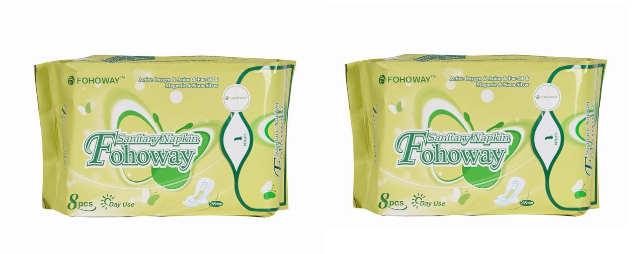 FOHOWAY Active oxygen & Anion & far IR & Magnetic Silver Day Use(8Pcs) (Pack of 2) Sanitary Pad