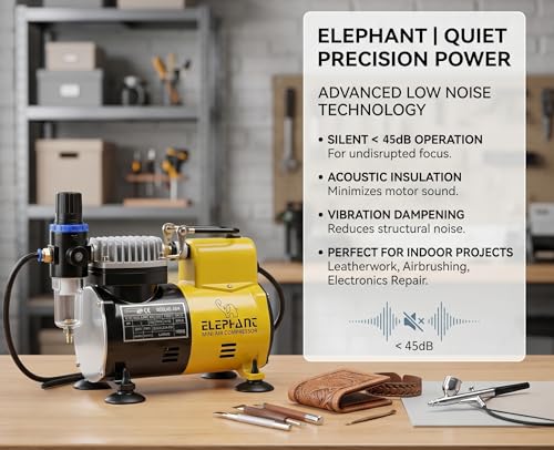 Image of Elephant Piston Type Mini Air Compressor with Fan AS-182 for Air Brushes (Artistic Gun /Pen Gun) for Use Makeup, Cake Decorating, Tattoo, Face, Body Painting Airbrushing (AS182-AC60)