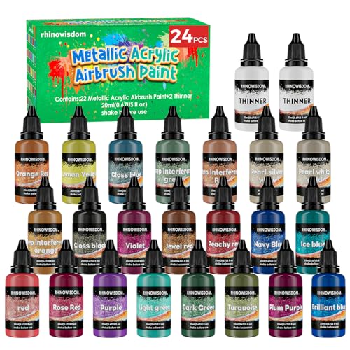 Airbrush Paint - 24 Colors Airbrush Paint Set , Metallic Air Brush Paint Set, Ready to Spray...