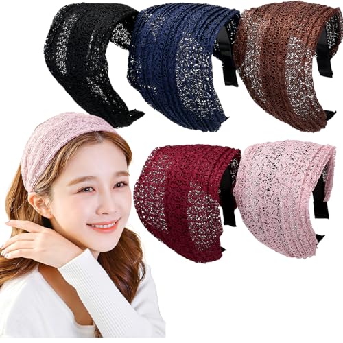 Loneedy F026 5 Pack Wide Hard Headband With Teeth For Women, Girls’S Hair Band Pleated Cloth Fabric Hair Hoop Accessories cover