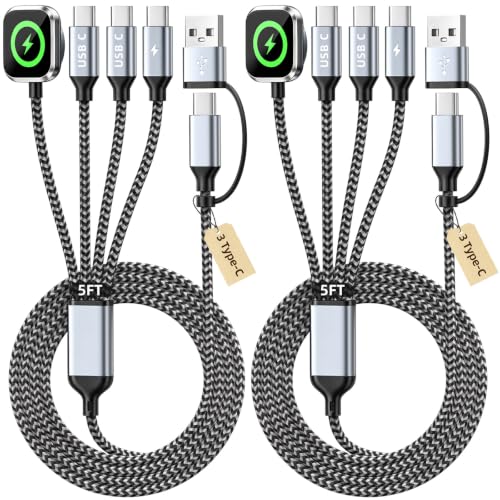Image of 2026 Travel Essentials for iWatch Charger with 3 Type-C Ports, 2Pcs 5FT