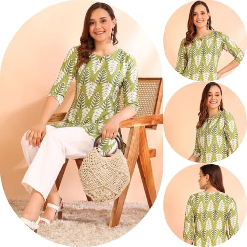 Image of Women's Short Kurti in TopsTunic Rayon Cotton Blend | Ladies Ethnic Tunic