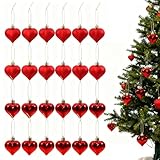 FAVOMOTO 24PCS Heart Shaped Ornament, Christmas Heart Hanging Ornaments Decorative Red Tree Hanging Baubles for Xmas Tree Holiday Pendant Decorations