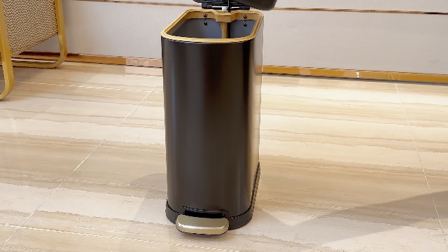 Image of KUK Slim Bathroom Trash Can with Lid, 2.6 Gallon (10 L) Stainless Steel Step Small Garbage Can with Removable Inner Bucket, Soft Close, Anti-Fingerprint Finish (Silver)