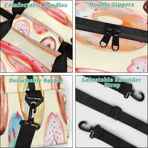 Cute Donuts Kids Duffle Bags for Boys Girls, Colorful Donuts Sport Gym Bag Waterproof Travel Overnight Weekender Bag Teen Dance Gymnastics Sleepover Bag4