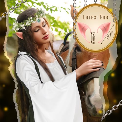 Image of Bonuci 6 Pcs Medieval Renaissance Fairy Costume Women Halloween Elf Cosplay Outfits Victorian Dress Elf Ears Fairy Headpiece