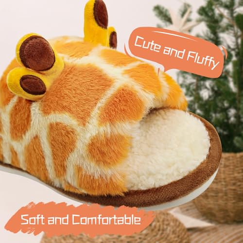 Lethargic Cute Giraffe Slippers for Women, Plush Fuzzy Cartoon Animal Slippers, Soft Warm Memory Foam Shoes, Cozy Bedroom Slippers3