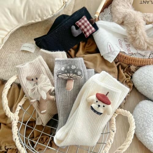 3 Pairs - Cute Three-Dimensional Ragdoll mid-Tube Socks, Autumn and Winter Cartoon Personality Outerwear Pile Socks - Black3